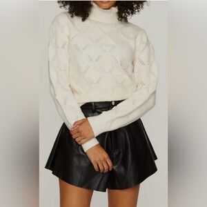 The Cashmere Project Sweater Mock Neck Ruffled w/Embroidery in Cream Size S/P